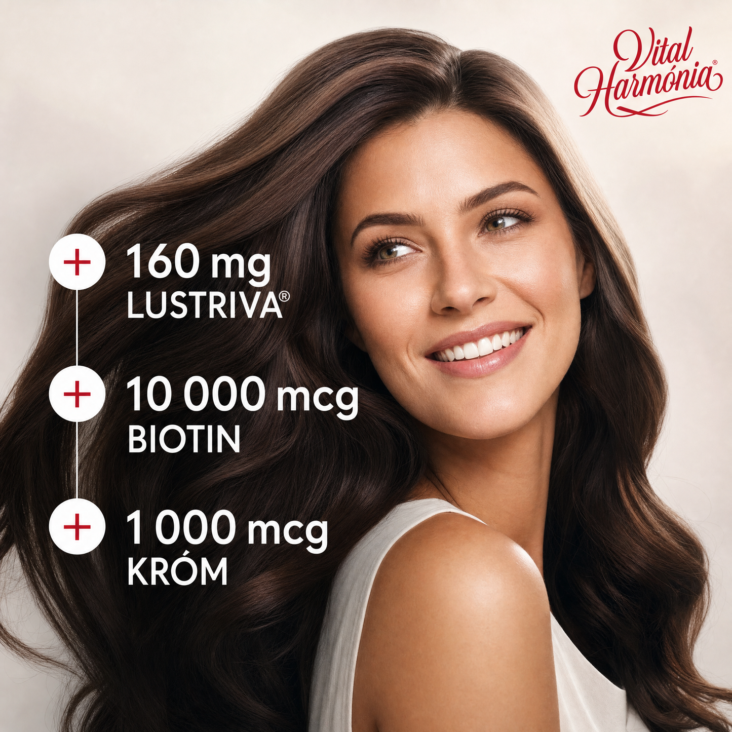 Hair Harmonia™ – Folyékony Multivitamin a dúsabb, erősebb hajért – 15+ vitamin, Biotin 10.000 mcg, Lustriva® hajnövesztő komplexszel