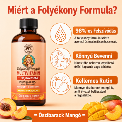 Hair Harmonia™ – Folyékony Multivitamin a dúsabb, erősebb hajért – 15+ vitamin, Biotin 10.000 mcg, Lustriva® hajnövesztő komplexszel